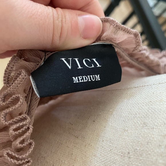 Elegant Tan Ruffled Dress - Picture 6 of 6